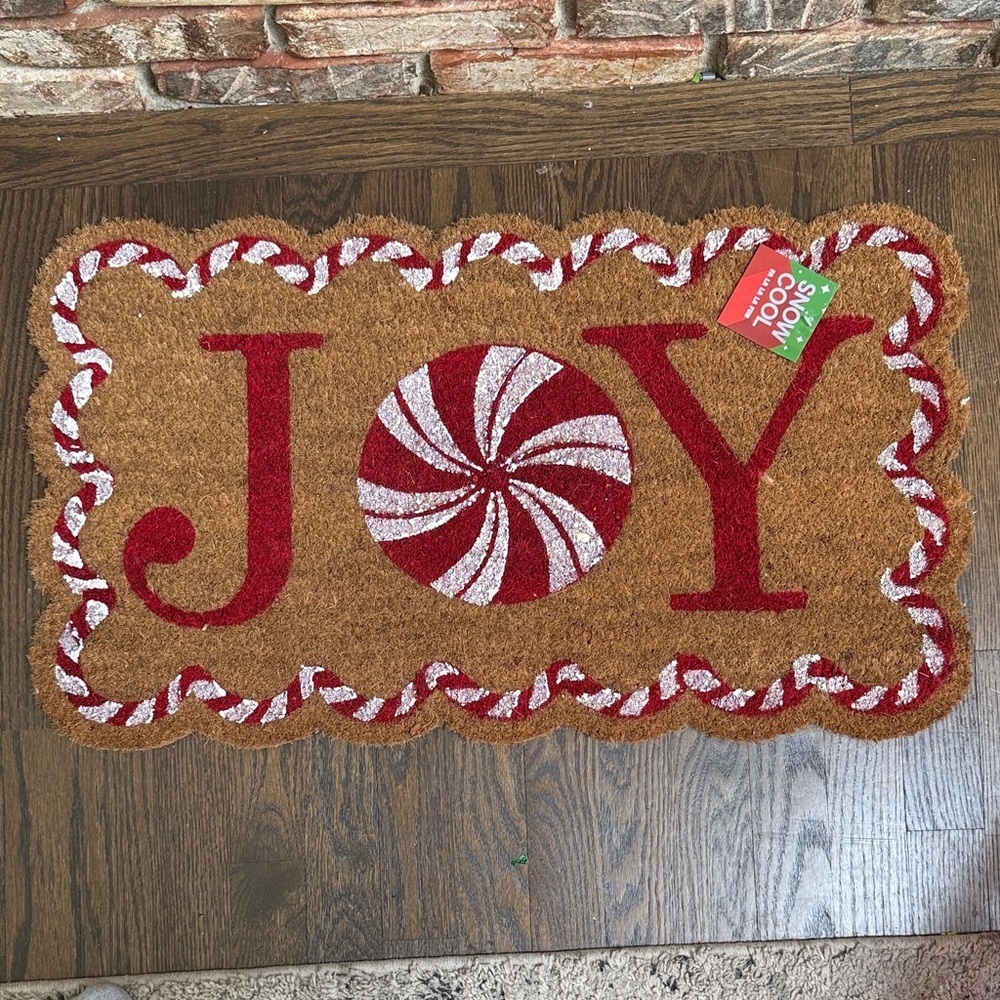 Festive 'Joy' Doormat with Candy Cane Design NEW
